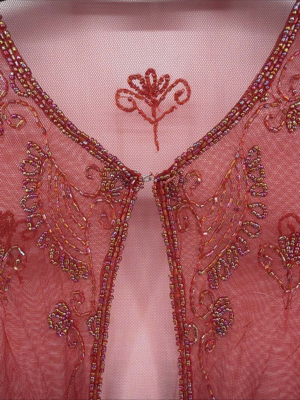 Vintage Krishma Beaded Shear Jacket Cardigan Silk Red Embroidered Shear Top - Picture 5 of 12